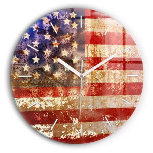 Nowoczesny szklany zegar ścienny Flaga USA w stylu vintage 210475 Nowoczesny szklany zegar ścienny Flaga USA w stylu vintage 210475