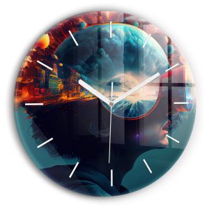 Nowoczesny szklany zegar ścienny Futurystyczny świat fi30 210454 Nowoczesny szklany zegar ścienny Futurystyczny świat fi30 210454