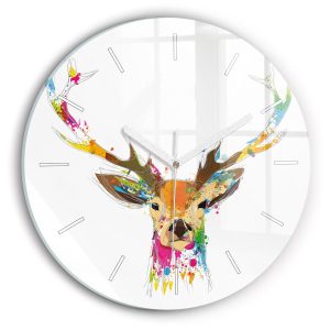 Nowoczesny szklany zegar ścienny Głowa jelenia fi30 214797 Nowoczesny szklany zegar ścienny Głowa jelenia fi30 214797