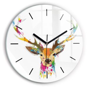 Nowoczesny szklany zegar ścienny Głowa jelenia fi30 213577 Nowoczesny szklany zegar ścienny Głowa jelenia fi30 213577