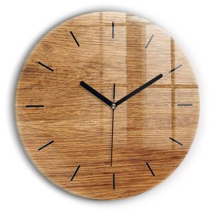 Nowoczesny szklany zegar ścienny Jasne drewno fi30 215046 Nowoczesny szklany zegar ścienny Jasne drewno fi30 215046