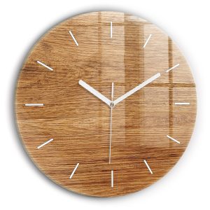 Nowoczesny szklany zegar ścienny Jasne drewno fi30 210472 Nowoczesny szklany zegar ścienny Jasne drewno fi30 210472