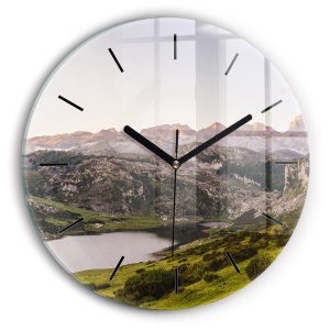 Nowoczesny szklany zegar ścienny Jezioro i góry Pireneje 215197 Nowoczesny szklany zegar ścienny Jezioro i góry Pireneje 215197