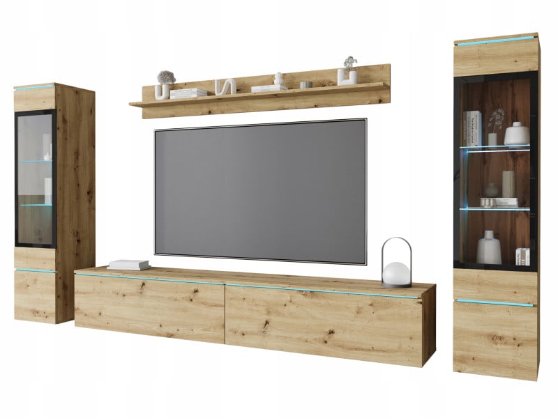 Nowoczesny zestaw mebli do salonu 4 elem. RTV 180 witryna dąb artisan mat 346124
