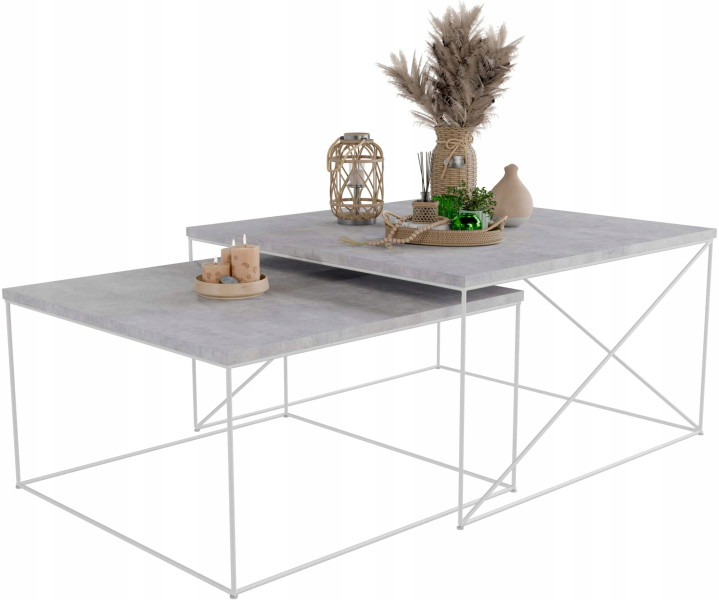 Nowoczesny Zestaw Stolików Kawowych 2w1 Salon Loft Biały+Beton Jasny 852978