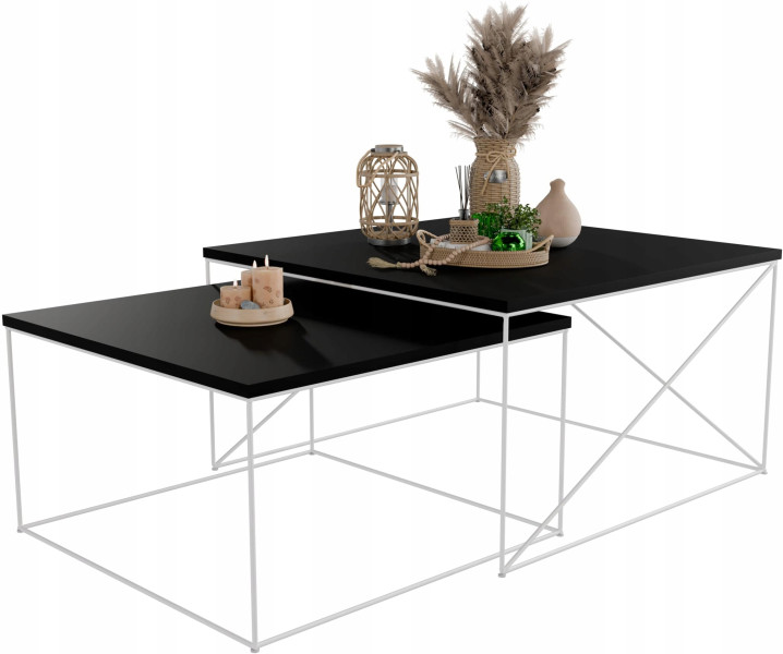Nowoczesny Zestaw Stolików Kawowych 2w1 Salon Loft Biały+Blat MiniPearl 853020