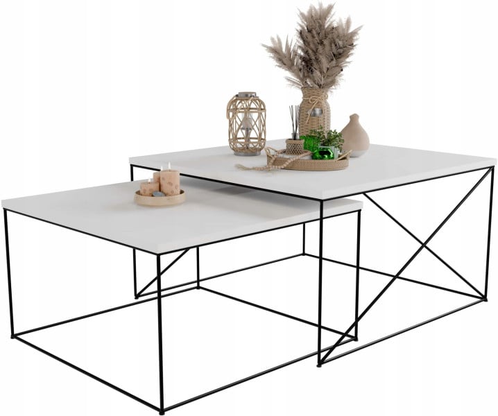 Nowoczesny Zestaw Stolików Kawowych 2w1 Salon Loft Czarny+Biały Mat 853012