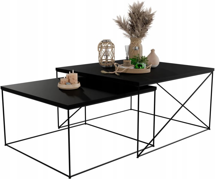 Nowoczesny Zestaw Stolików Kawowych 2w1 Salon Loft Czarny+Blat MiniPearl 852991