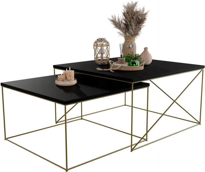 Nowoczesny Zestaw Stolików Kawowych 2w1 Salon Loft Złoty+Czarny MiniPearl 853011