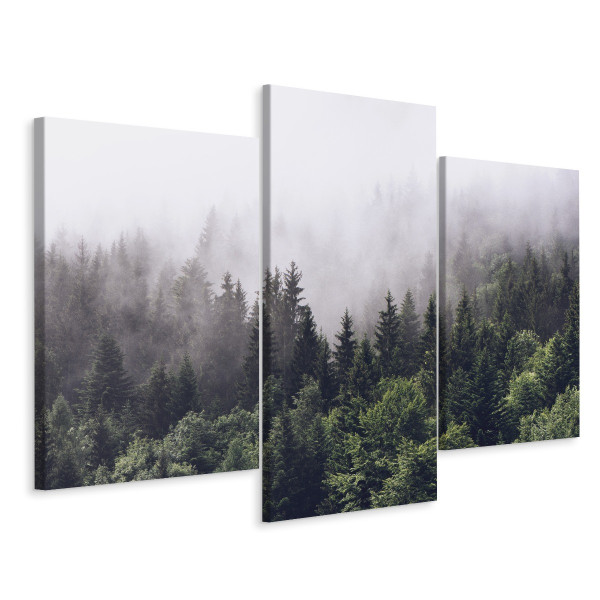 Obraz 3-Częściowy LAS Drzewa We Mgle Pejzaż 3D 90x60cm 136696