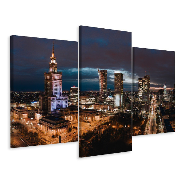 Obraz 3-Częściowy Miasto Nocą WARSZAWA 3D 180x120cm 137046