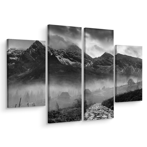 Obraz 4-Częściowy Czarno-Białe GÓRY Pejzaż 80x60cm 137999