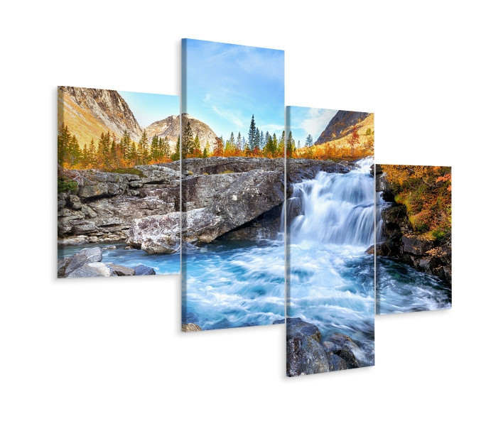 Obraz 4-Częściowy Do Salonu Górski Wodospad 240x150cm 137923