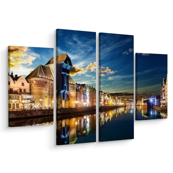 Obraz 4 Częściowy GDAŃSK Nocą Nabrzeże 3D 80x60cm 137278