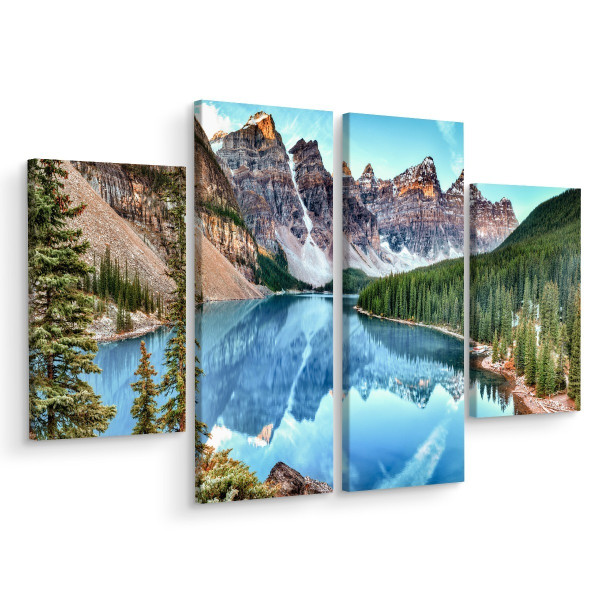 Obraz 4-Częściowy GÓRY Jezioro Drzewa 3D 120x90cm 138001