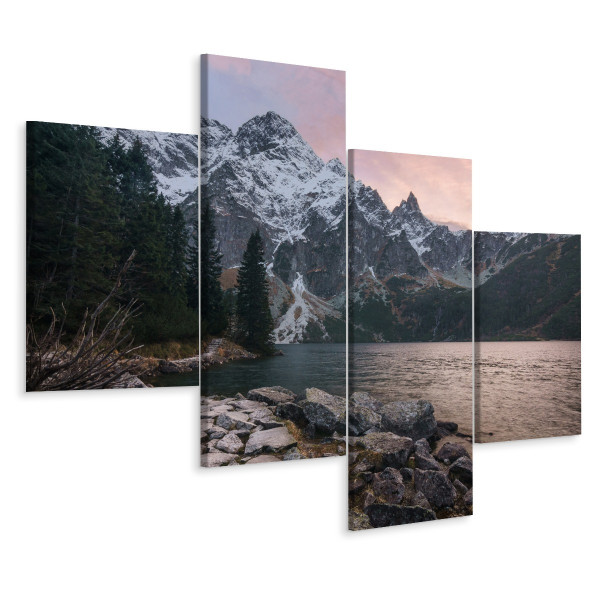 Obraz 4-Częściowy Krajobraz Na Górskie Jezioro 3D 80x50cm 137606