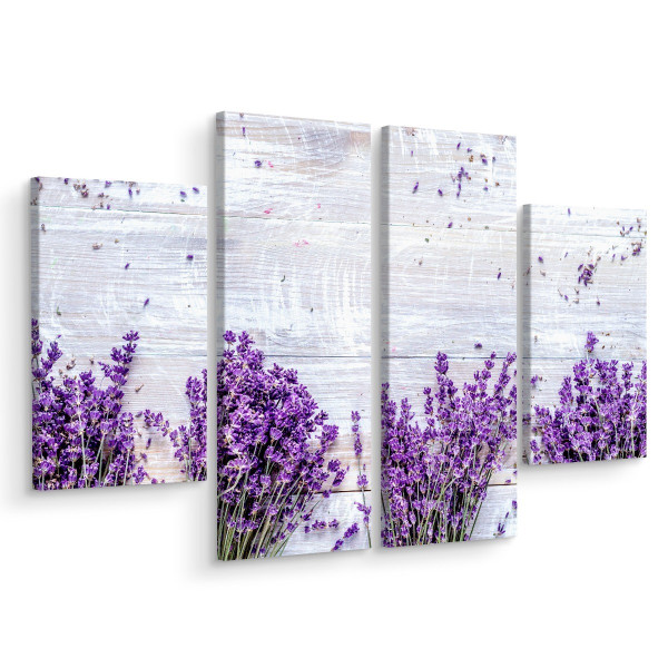 Obraz 4-Częściowy Kwiaty lawendy na tle desek 120x90cm 137921