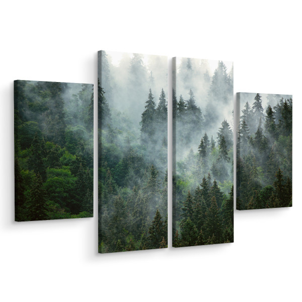 Obraz 4-częściowy LAS WE MGLE Krajobraz 3D 120x90cm 137908
