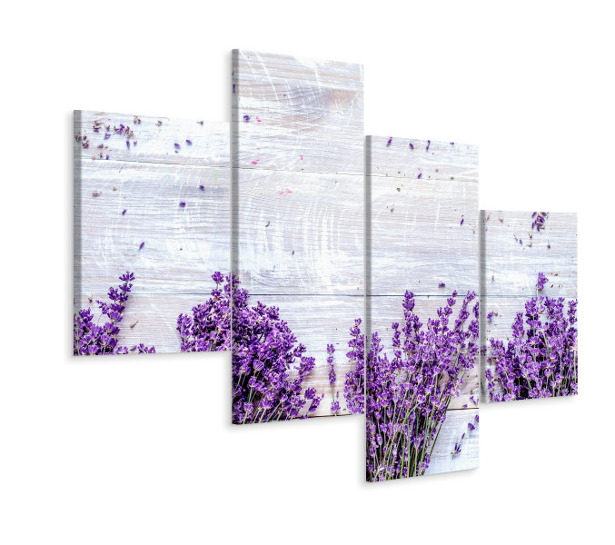 Obraz 4-Częściowy LAWENDA na Tle Desek 3D 120x75cm 138012