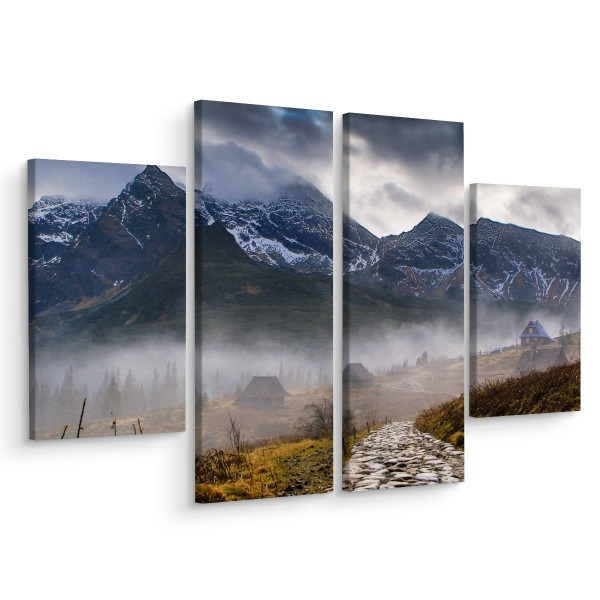 Obraz 4-Częściowy PEJZAŻ Górski we Mgle 3D 80x60cm 137757