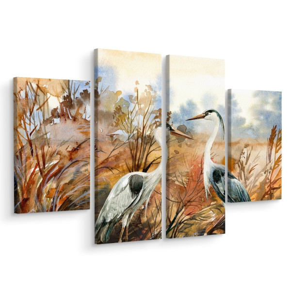 Obraz 4-Częściowy PTAKI Rośliny Malunek 3D 200x150cm 138038