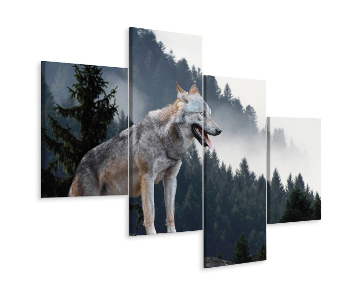 Obraz 4 Częściowy WILK Drzewa Krajobraz 3D 240x150cm 137608