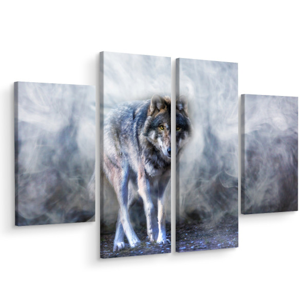 Obraz 4-Częściowy WILK we Mgle Zwierzę 3D 120x90cm 137142