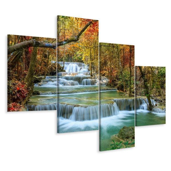 Obraz 4-Częściowy WODOSPAD Drzewa Skały 3D 160x100cm 138094