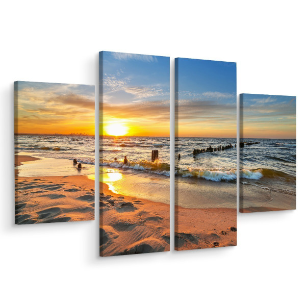 Obraz 4-Częściowy ZACHÓD SŁOŃCA Morze Efekt 3D 80x60cm 137204