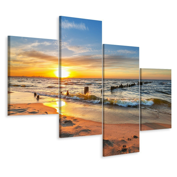 Obraz 4-Częściowy Zachód Słońcem Nad Morzem 3D 240x150cm 138423