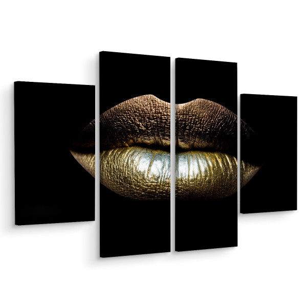 Obraz 4-Częściowy Złote USTA Erotyka Dekor 3D 160x120cm 139190
