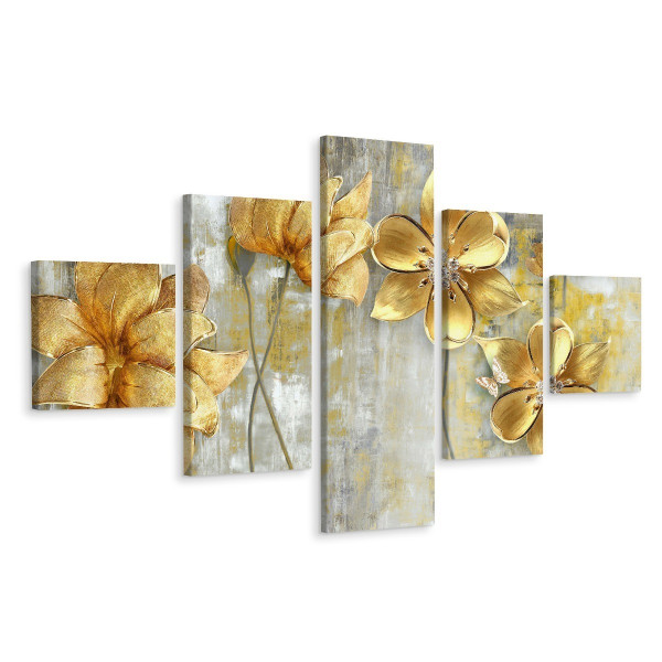 Obraz 5-Częściowy Beżowe KWIATY Abstrakcja 3D 150x90cm 137182