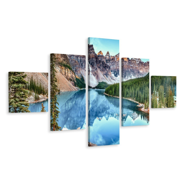 Obraz 5-Częściowy GÓRY Jezioro Drzewa 3D 200x120cm 135932