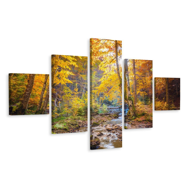 Obraz 5-Częściowy Jesienny Leśny Pejzaż 150x90cm 138502