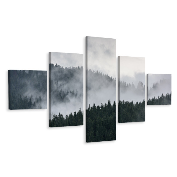 Obraz 5-Częściowy Las We Mgle Krajobraz 3D 150x90cm 136661
