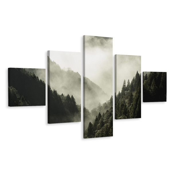 Obraz 5-Częściowy LAS WE MGLE Natura 3D 250x150cm 138542