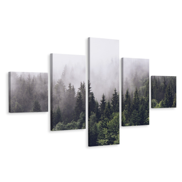 Obraz 5-Częściowy LAS WE MGLE Natura Efekt 3D 250x150cm 138492