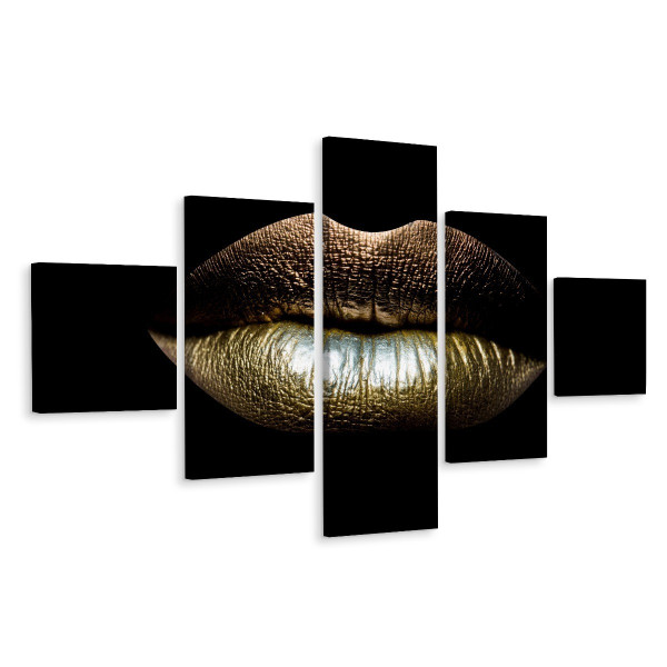 Obraz 5-Częściowy Złote USTA Erotyka Efekt 3D 250x150cm 139199