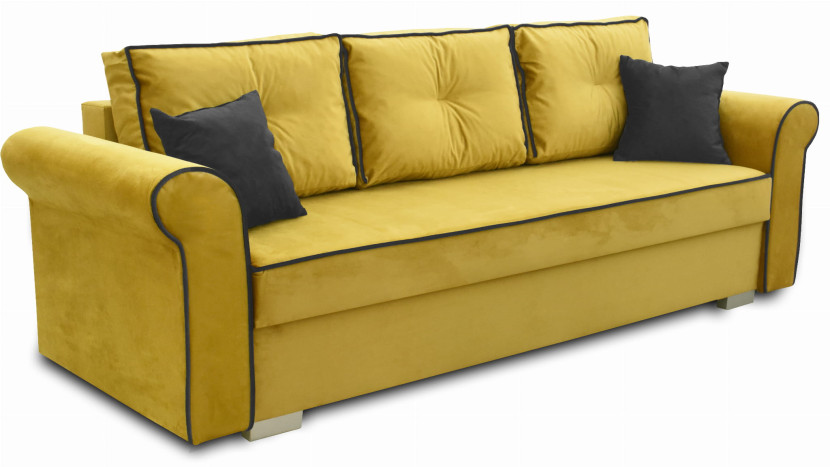 Sofa rozkładana z pojemnikiem na pościel Pele Żółta 195525