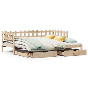 Sofa Rozsuwana Łóżko Drewniane Rama Łóżka z Szufladami Brązowa 80×200 cm 845427 Sofa Rozsuwana Łóżko Drewniane Rama Łóżka z Szufladami Brązowa 80×200 cm 845427