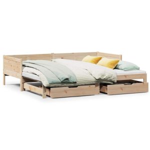 Sofa Rozsuwana Łóżko Drewniane Rama Łóżka z Szufladami Brązowa 90×190 cm 845444 Sofa Rozsuwana Łóżko Drewniane Rama Łóżka z Szufladami Brązowa 90×190 cm 845444