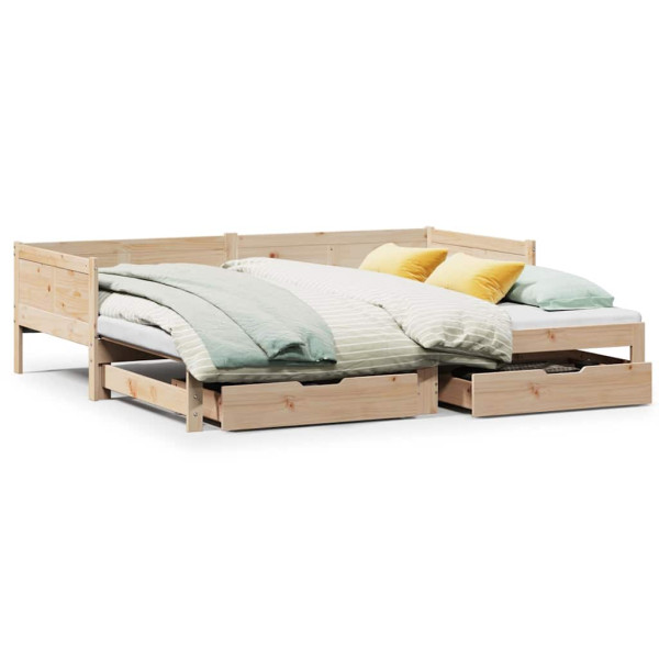 Sofa Rozsuwana Łóżko Drewniane Rama Łóżka z Szufladami Brązowa 90x190 cm 845444