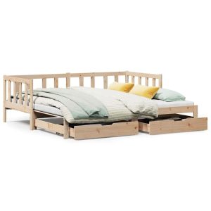 Sofa Rozsuwana Łóżko Drewniane Rama Łóżka z Szufladami Brązowa 90×200 cm 845416 Sofa Rozsuwana Łóżko Drewniane Rama Łóżka z Szufladami Brązowa 90×200 cm 845416