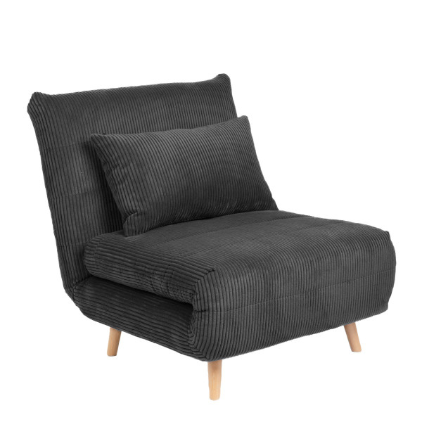 Sofa SOLACE 1-osobowa, z funkcją spania sztruksowa czarna 83x91x84 cm HOMLA 958863