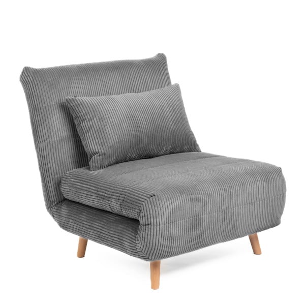 Sofa SOLACE 1-osobowa, z funkcją spania sztruksowa szara 83x91x84 cm HOMLA 958867