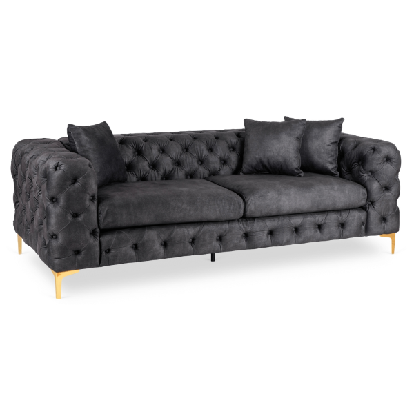 Sofa SORRENTO 3S Trzyosobowa Czarna Welurowa Nowoczesna Glamour 870862