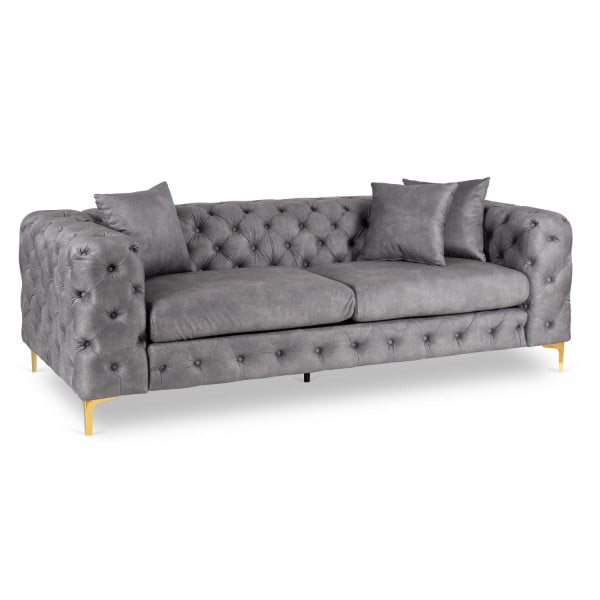 Sofa SORRENTO 3S Trzyosobowa Szara Welurowa Nowoczesna Glamour 870865