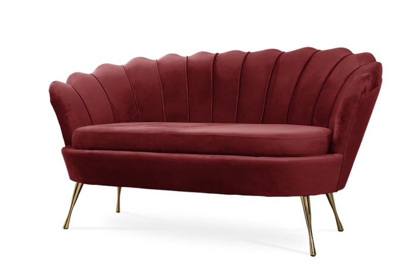 Sofa tapicerowana do salonu Muszelka / czerwona Noga Złoty 318231