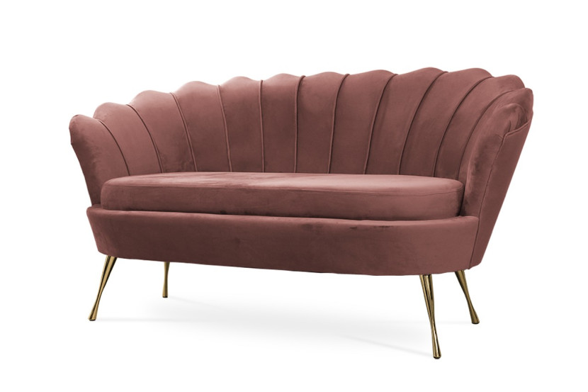 Sofa tapicerowana Muszelka antyczny róż noga złota Glamur 318235