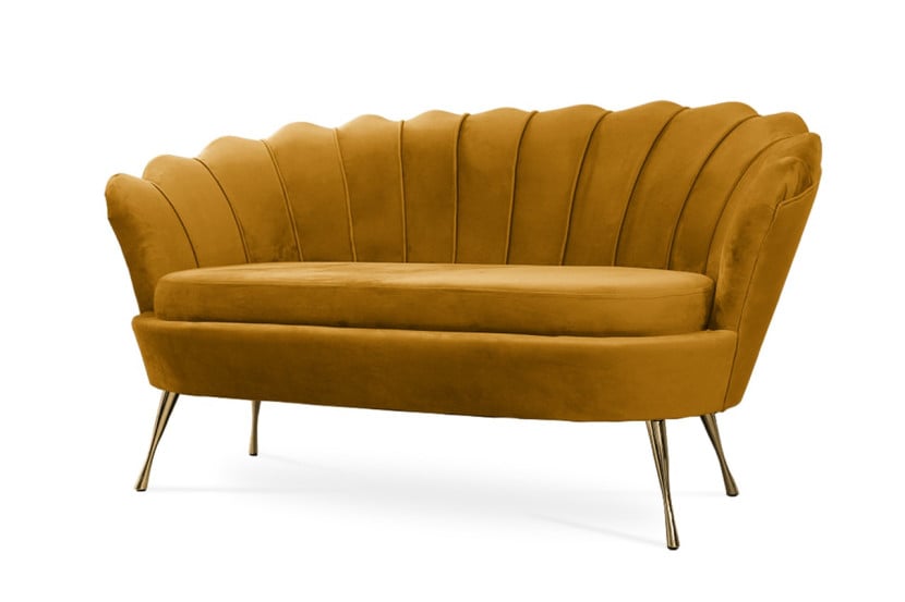 Sofa tapicerowana Muszelka do salonu / miodowa noga Złota 318249